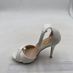FSJ Women Peep Toe Sandals Thick High Heels Pumps Cross Strap Two Piece White